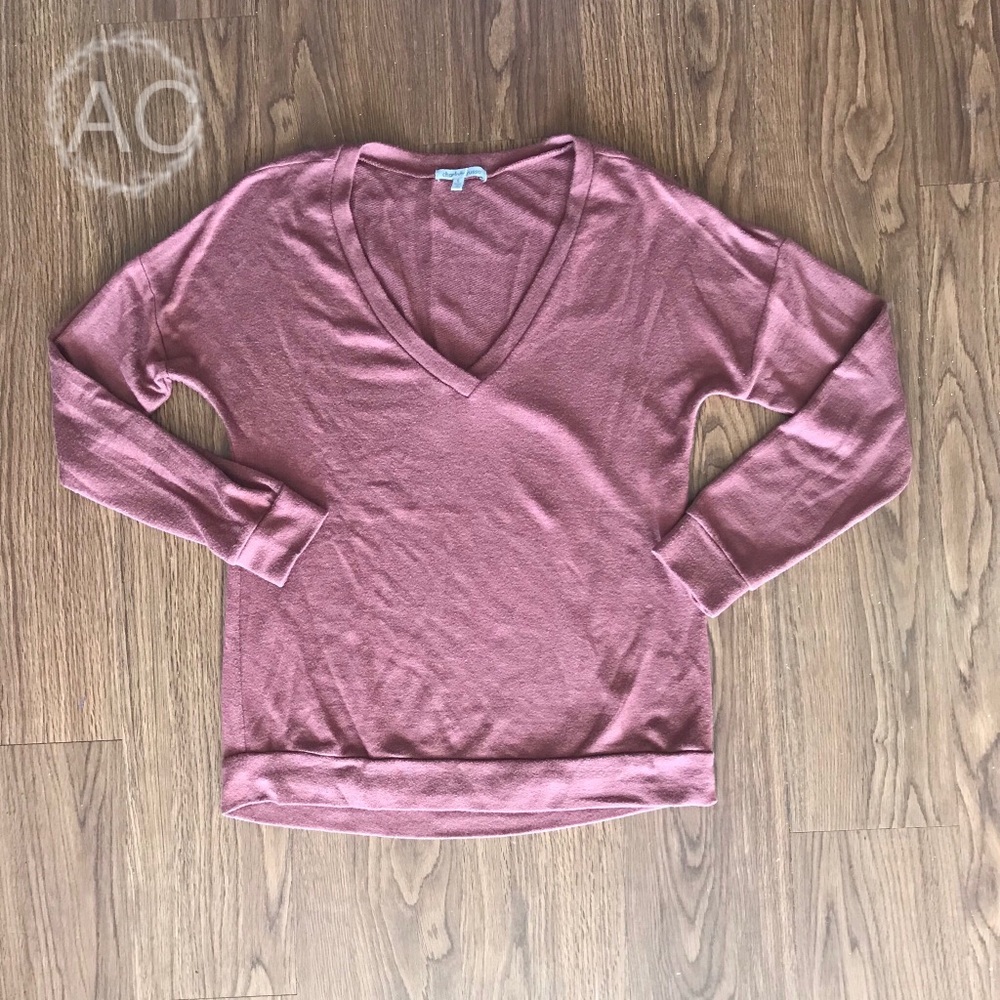 Charlotte Russe Mauve - Brown V Neck Sweater